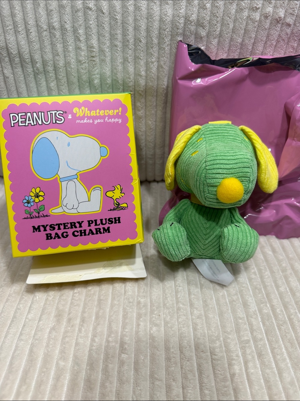 GREEN SNOOPY- Peanuts - Whatever Makes You Happy Plush Bag Charm. New. Verified.